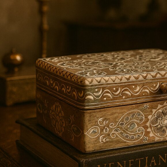 NWT Vintage Wooden Hand Carved Ornate Indian Keepsake Box - Picture 2 of 13